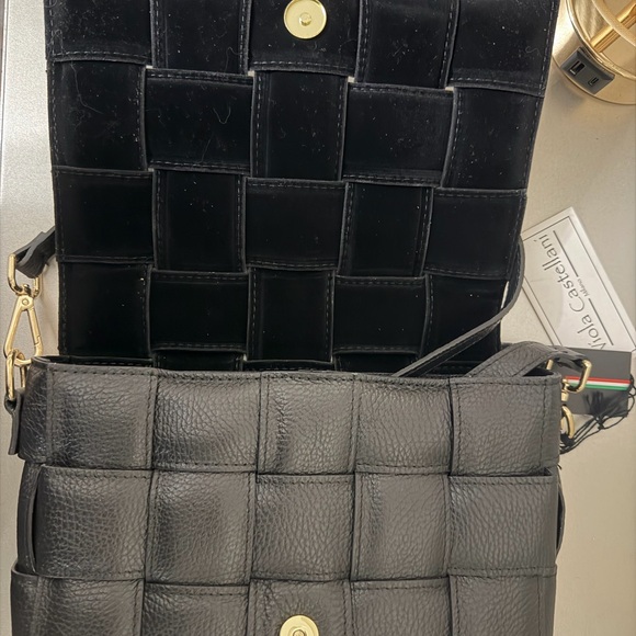 Black Woven Italian Viola Castellani Leather Bag NWT - Picture 3 of 4